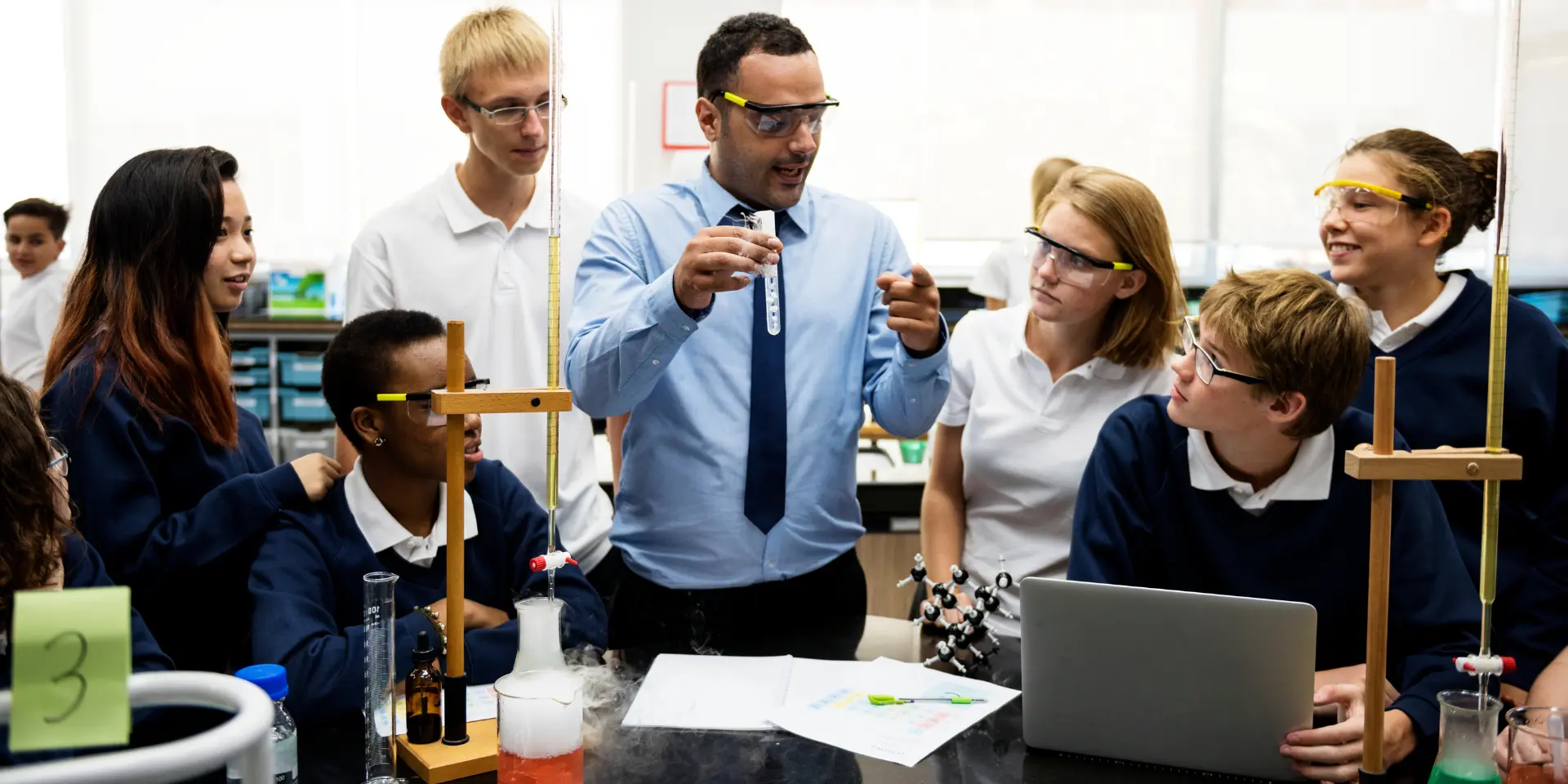 Group of students laboratory lab in science classroom