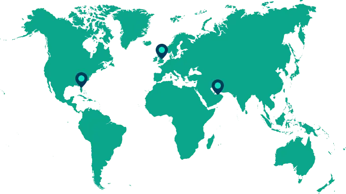 a map of the world with markers in britain america and dubai showing where lexoink programmes are