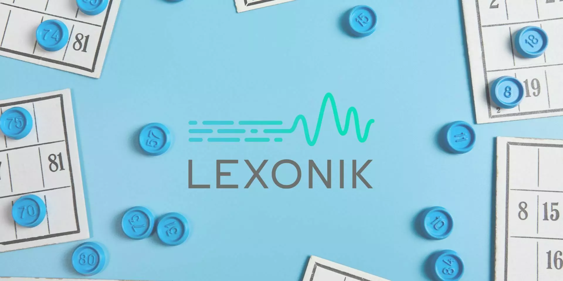 the lexonik logo over a table littered with bingo cards and counters