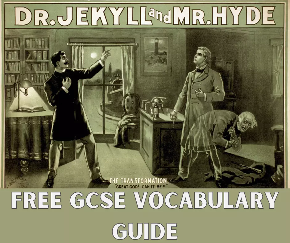 Infographic of a free GCSE vocabulary guide for Dr Jekyll and Mr Hyde.